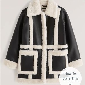 Abercrombie & Fitch Oversized Sherpa-Lined Vegan Leather Coat